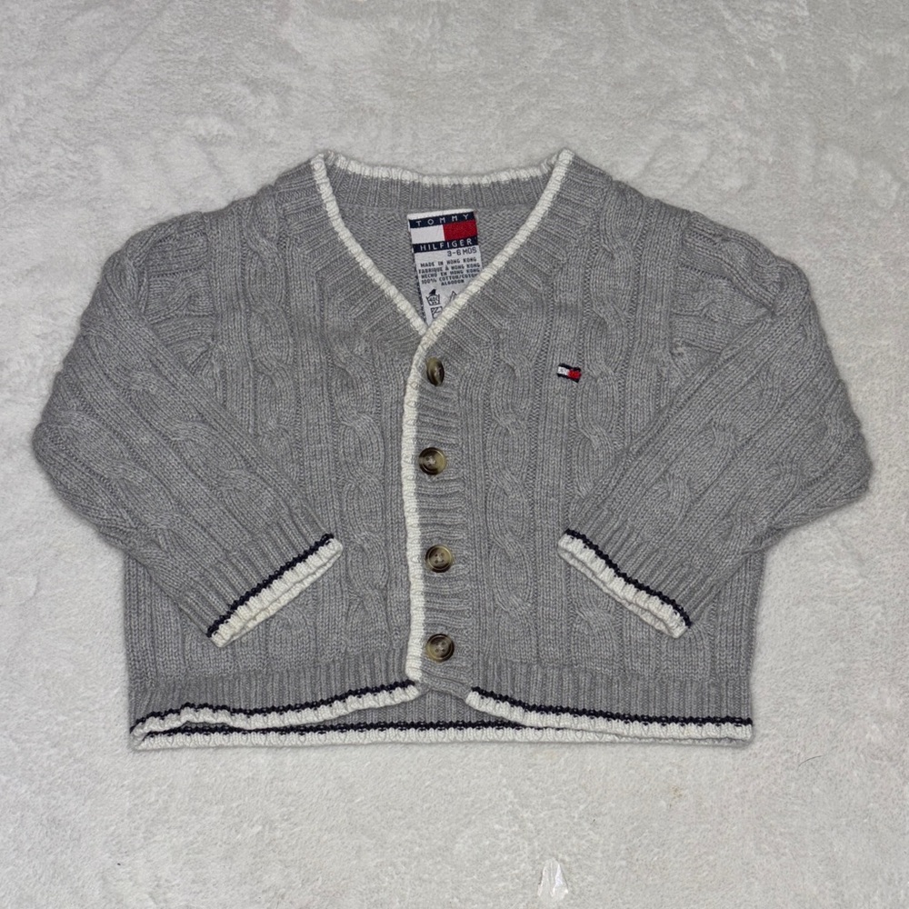 Tommy Hilfiger 3-6 month Gray and White Knit Cardigan